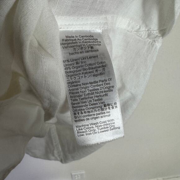 Madewell Oversized Pleated-Sleeve Button-Up Shirt Womens XS White Linen Cotton - Picture 6 of 7